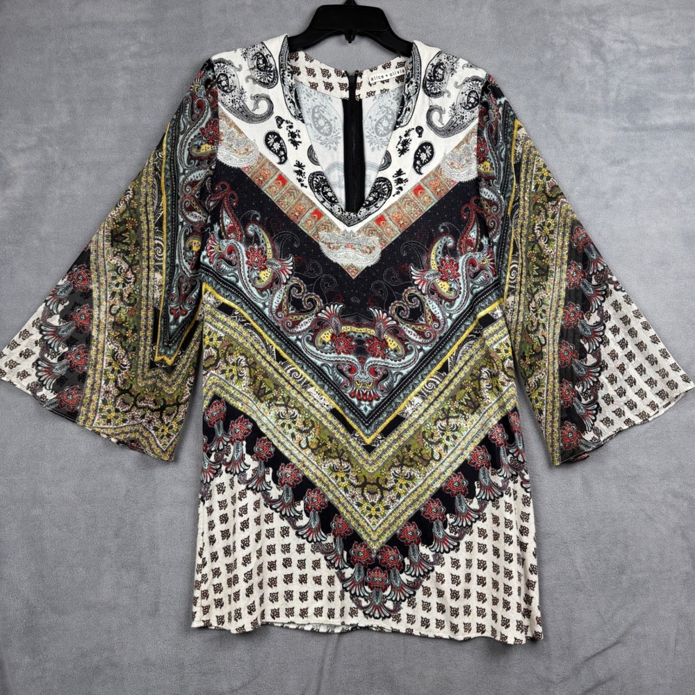 Alice + Olivia Multicolor Paisley Mini Dress - Black, White, Yellow, Red